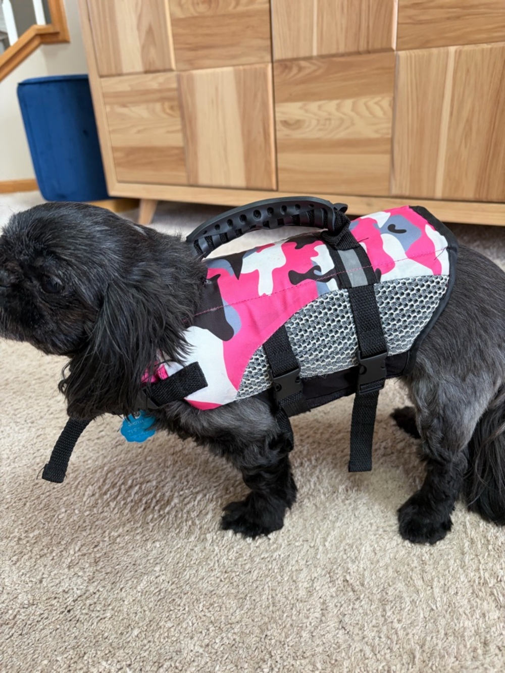 #547 Pink Camo Dog Life Jacket with Handle and Quick-Release Straps